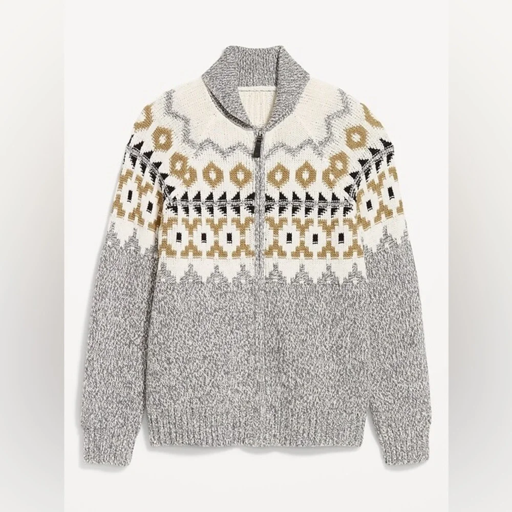 Mens Fair Isle Zip Cardigan Sweater Old Navy L